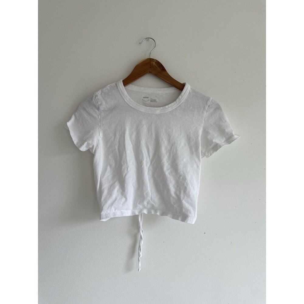 ✿Aerie White Crop Top Short Sleeve Drawstring Hem Womens Size Small Tee Shirt!!